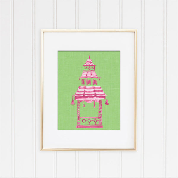 Pink and Green Pagoda Framed | Fine Art Print