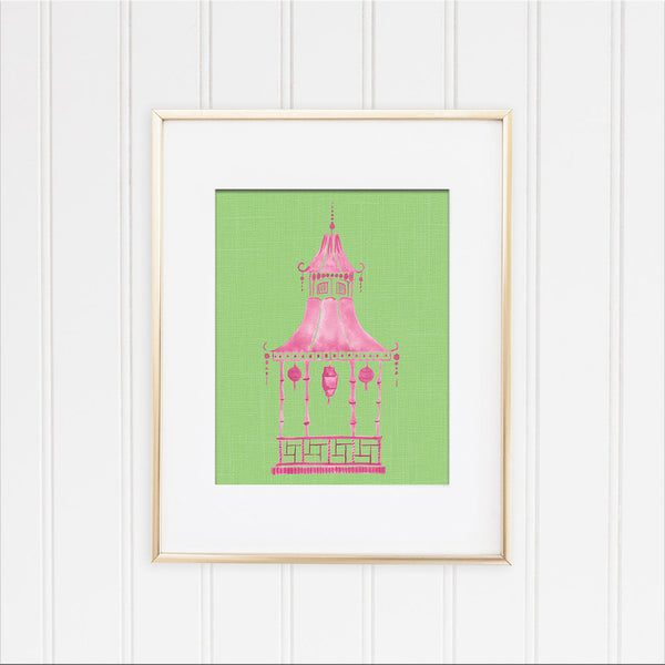 Pink and Green Pagoda Framed | Fine Art Print