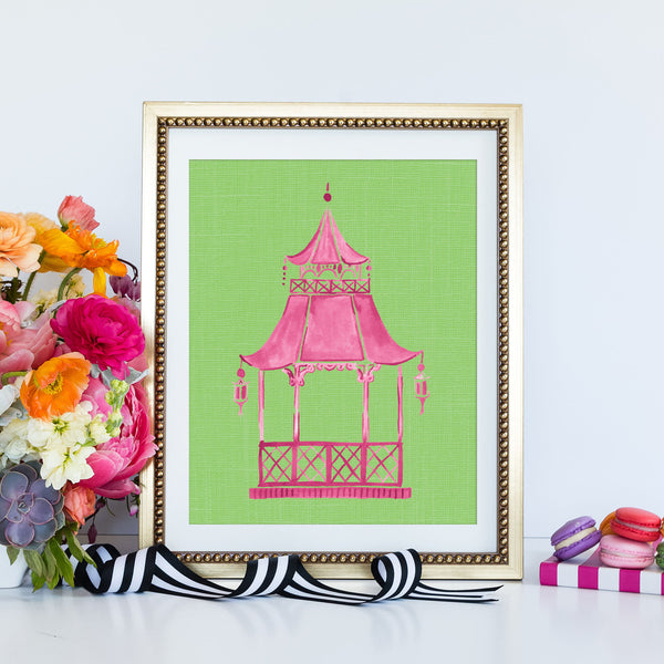 Pink and Green Pagoda Framed | Fine Art Print