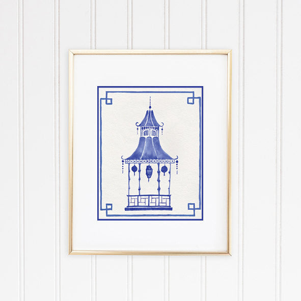 Blue and White Pagoda Framed | Fine Art Prints