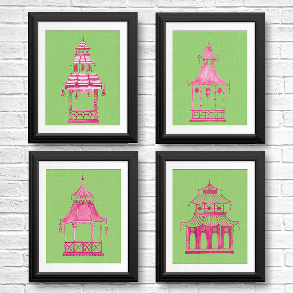 Pink and Green Pagoda Framed | Fine Art Print